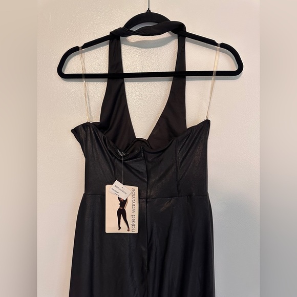 Naked Wardrobe Extra Drippin’ Faux Leather Crossover Halter Midi Dress NWT Large - Picture 7 of 9